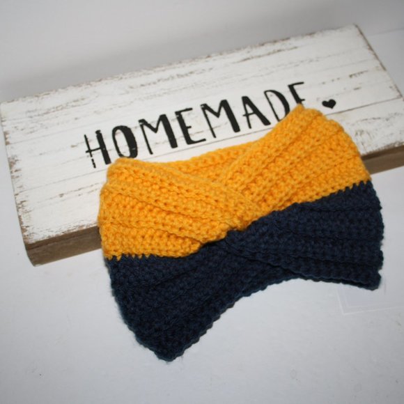 Yellow and Blue Twisted ear warmer headband crochet - Picture 4 of 4
